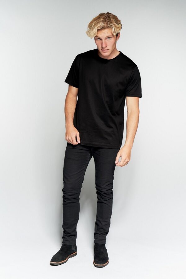 Plain 100% Biowash Cotton Tshirt for Boys men in black standing pose