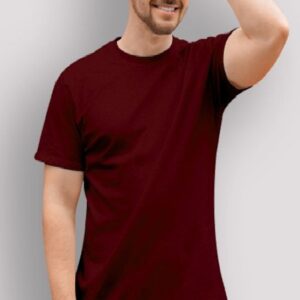Plain 100% Biowash Cotton Tshirt for Boys men in mehroon
