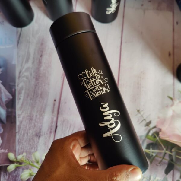 Customizable Name Logo Engrave Inner Temperature Display Bottle Flask display image name with quote life is better with friends