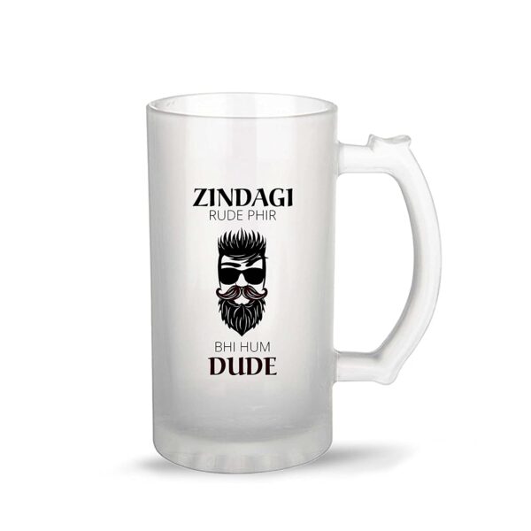 Customizable Beer/Juice Glass Mug Frosted 450ml display image zindgi is rude fir bhi hum dude quote luvecloset