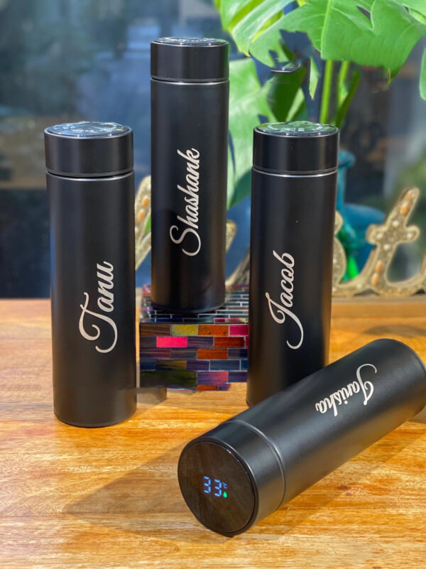 Customizable Name Logo Engrave Inner Temperature Display Bottle Flask display image name with temperature measuring display