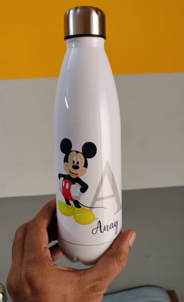 Customized Cola shape Water Bottle name printed with mickey mouse cartoon anime