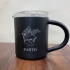 Personalized Stainless Steel Black Coffee Mug with LID spiderman engraved
