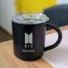 Personalized Stainless Steel Black Coffee Mug with LID BTS engraved