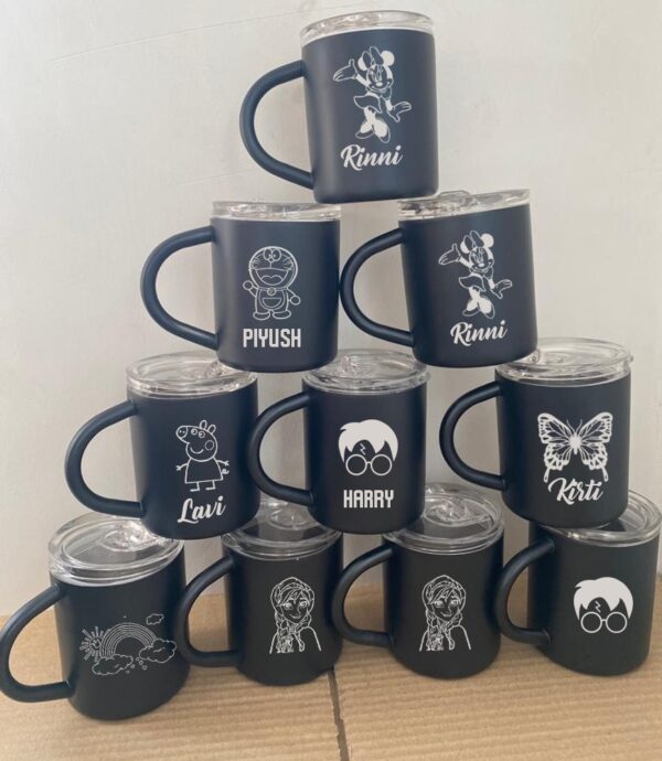 Personalized Stainless Steel Black Coffee Mug with LID cartoon character anime engraved