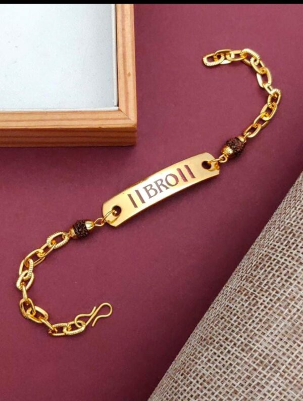 Customized Name Engraved Rudraksha Bracelet Rakhi Main image brother bro printed display