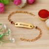 Customized Name Engraved Rudraksha Bracelet Rakhi Main image name printed display
