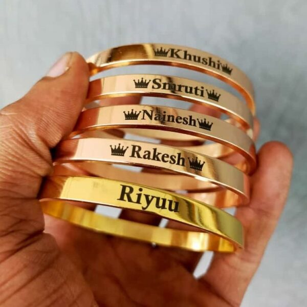 luvecloset customized name engraved on metal kada all golden display