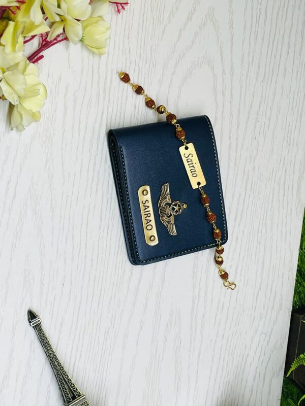 Customized Name Engraved Full Rudraksha Rakhi Wallet Combo main image