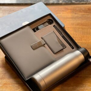 Customizable Name 5in1 Grey Diary, Pen, Keychain, Card Holder, Bottle Combo Set main luvecloset display image