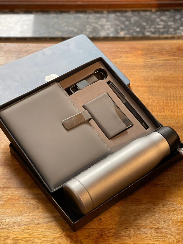 Customizable Name 5in1 Grey Diary, Pen, Keychain, Card Holder, Bottle Combo Set main luvecloset display image