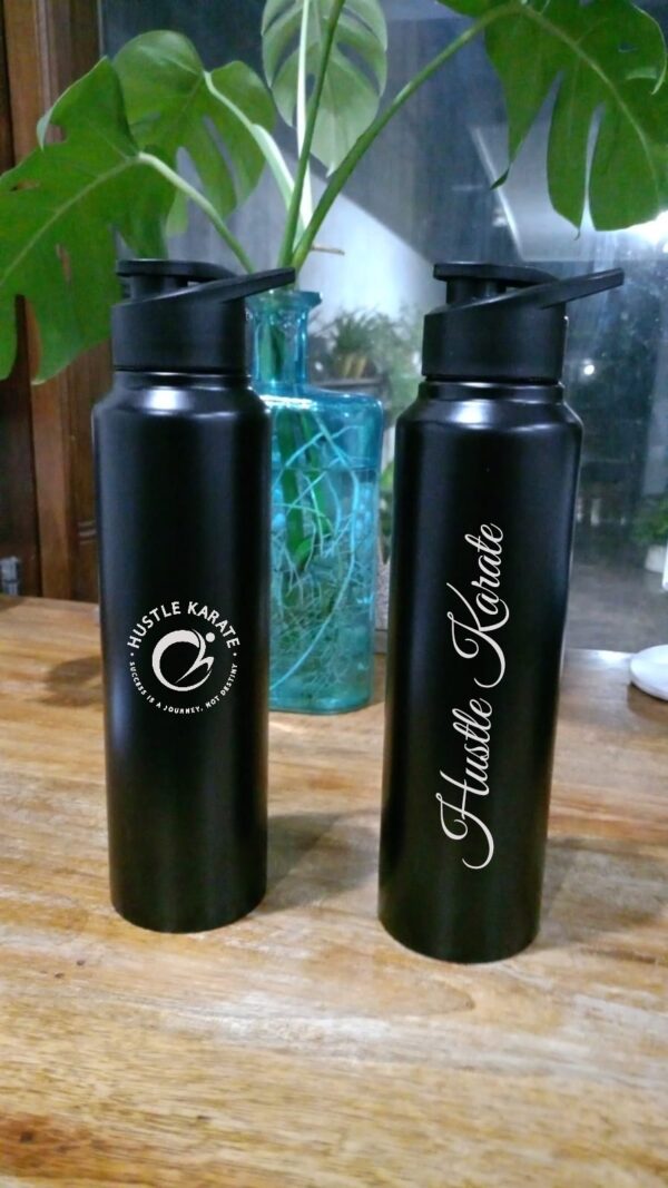 Customizable Name Stainless Steel Bottle 1000ML (1 Liter) display image brand logo with name hustle karate