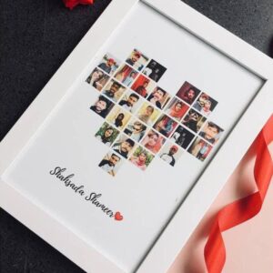 Customizable A4 size Photo Frame to beautify your walls and relive precious movements of your life one photo and quote with calendar display image heart shape with all same square images on white border luvecloset