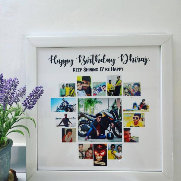 Customizable A4 size Photo Frame to beautify your walls and relive precious movements of your life one photo and quote with calendar display image heart shape upside name white border square frame luvecloset