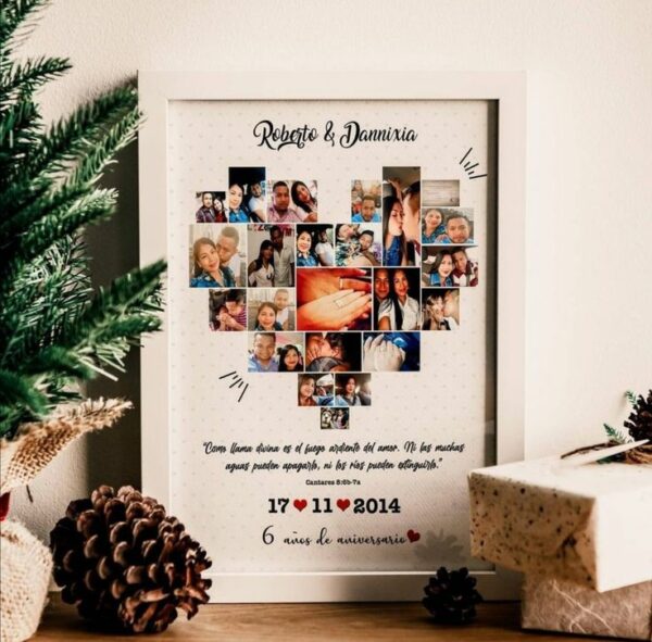 Customizable A4 size Photo Frame to beautify your walls and relive precious movements of your life one photo and quote with calendar display image heart shape upside name quote below white border luvecloset