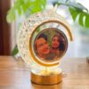 Customizable photo LED Half Moon Shape Crystal Lamp display image turning on yellow light gift