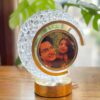 Customizable photo LED Half Moon Shape Crystal Lamp display image turning on cool white light gift