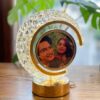 Customizable photo LED Half Moon Shape Crystal Lamp display image turning on warm white light gift