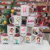 Customizable Photo Text Ceramic Mug With Spoon luvecloset display image of pink color printed mugs