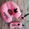 Customizable Name Logo Premium Neck Pillow & Eye Mask for Travel Comfortable Head Rest luvecloset display image name printed with unicorn cartoon character logo baby pink color