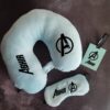 Customizable Name Logo Premium Neck Pillow & Eye Mask for Travel Comfortable Head Rest luvecloset display image name printed with avengers logo sky blue color