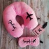Customizable Name Logo Premium Neck Pillow & Eye Mask for Travel Comfortable Head Rest luvecloset display image name printed with aero plane airplane logo baby pink color