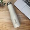LuveCloset Customizable Name Engraved White Flora Stainless Steel Water Bottle – 1L | Single Wall, Lightweight & Durable | Personalized Reusable Bottle for Travel, Gym & Office
