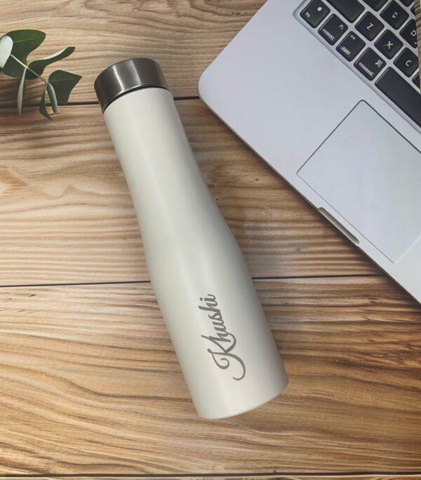 LuveCloset Customizable Name Engraved White Flora Stainless Steel Water Bottle – 1L | Single Wall, Lightweight & Durable | Personalized Reusable Bottle for Travel, Gym & Office