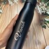 LuveCloset Customizable Name Engraved Stainless Steel Bottle Flask, 510ml – Black | Keeps Hot & Cold for 8 Hours | Personalized Insulated Water Bottle with Rope Cap