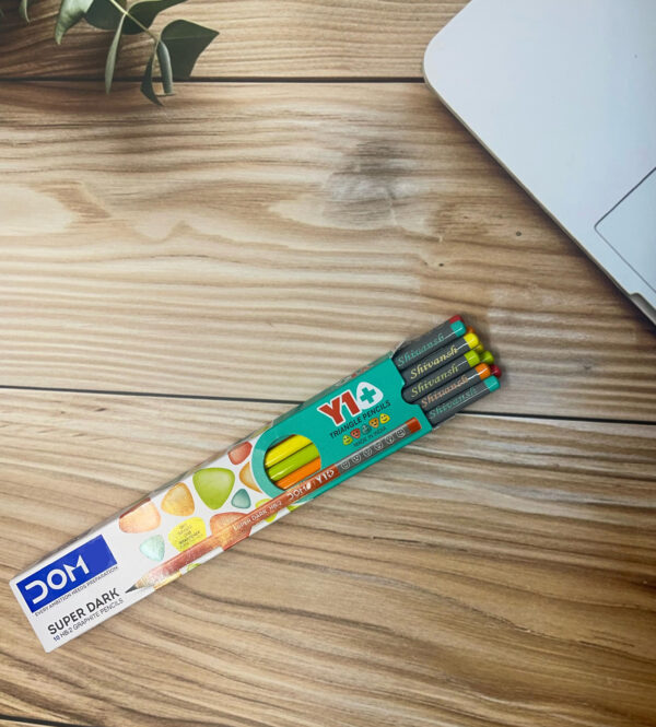 LuveCloset Customizable Name Engraved Triangle Pencils – Pack of 10 | Colorful Body with Black Writing | Includes Eraser & Sharpener | Best Return Gift for Kids & Students