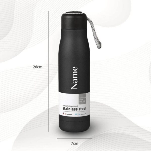 LuveCloset Customizable Name Engraved Stainless Steel Bottle Flask, 510ml – Black | Keeps Hot & Cold for 8 Hours | Personalized Insulated Water Bottle with Rope Cap