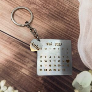 LuveCloset Personalized Calendar Date Keychain with Custom Name Engraving – Stainless Steel Love Gift for Couples, Anniversary, Birthday & Special Occasions main image