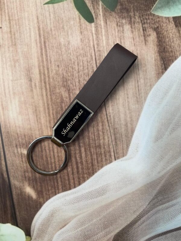 LuveCloset Personalized Leather Strap Keychain with Custom Name Engraving | Metal & Leather Combo Key Ring | Anniversary, Birthday, Corporate Gift for Men & Women, Car & Bike Keychain image