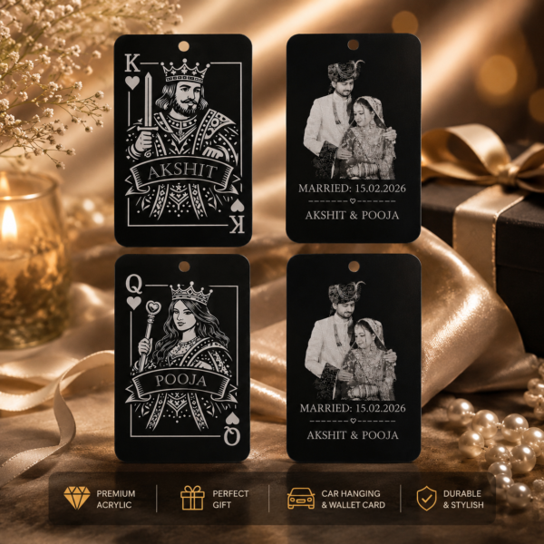 LuveCloset Personalized Royal Couple Keepsake | Custom King Queen Acrylic Card | Car Hanging & Wallet Keepsake | Couple Photo Engraved Gift for Boyfriend Girlfriend Husband Wife
