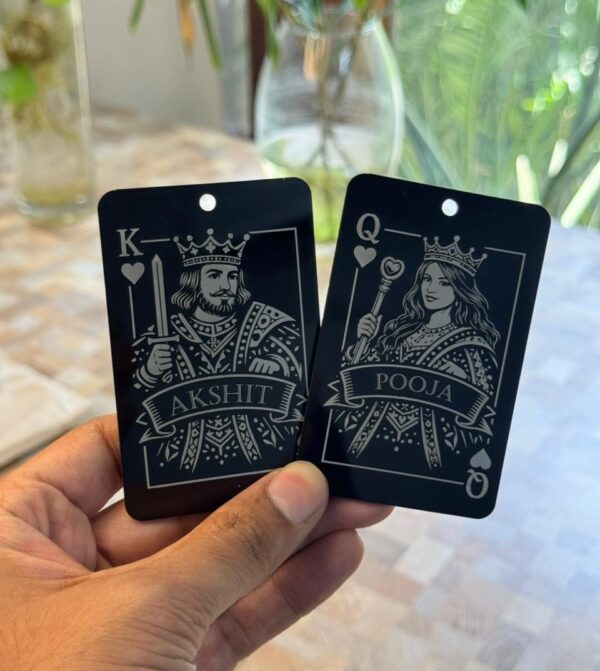 LuveCloset Personalized Royal Couple Keepsake | Custom King Queen Acrylic Card | Car Hanging & Wallet Keepsake | Couple Photo Engraved Gift for Boyfriend Girlfriend Husband Wife