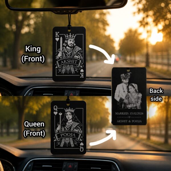 LuveCloset Personalized Royal Couple Keepsake | Custom King Queen Acrylic Card | Car Hanging & Wallet Keepsake | Couple Photo Engraved Gift for Boyfriend Girlfriend Husband Wife